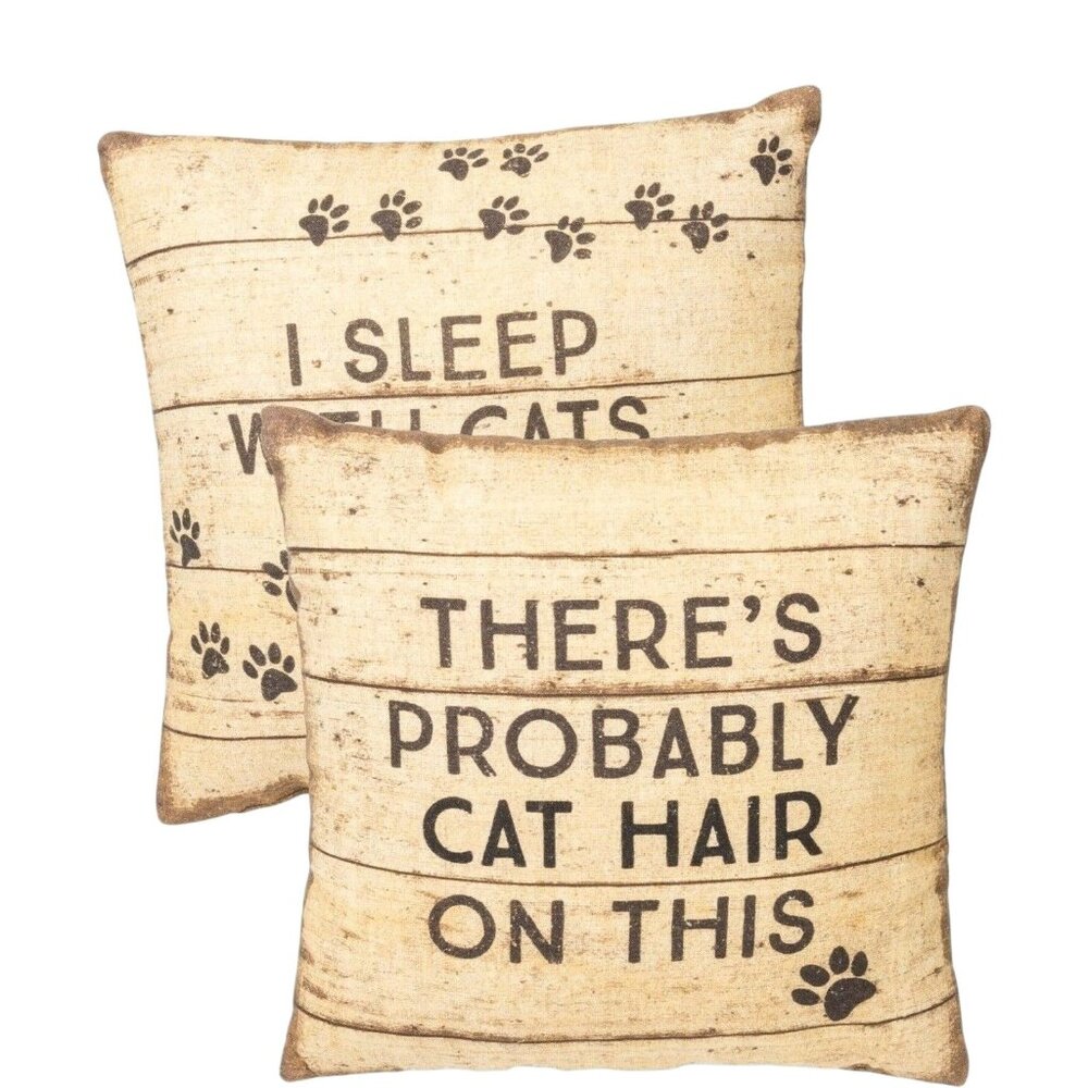 I Sleep With Cats Rustic Print Throw Pillow 12 X 12 in Cotton Linen Blend Gift